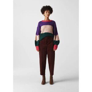 WHISTLES Sophia Colorblock Mohair Wool Blend Knit Balloon Sleeve Sweater, Size S